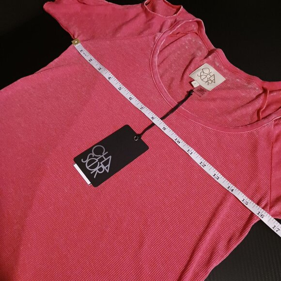 NEW Chaser Ribbed Cotton Blend Top Cut-out Shoulders Watermelon Pink L - Picture 11 of 12